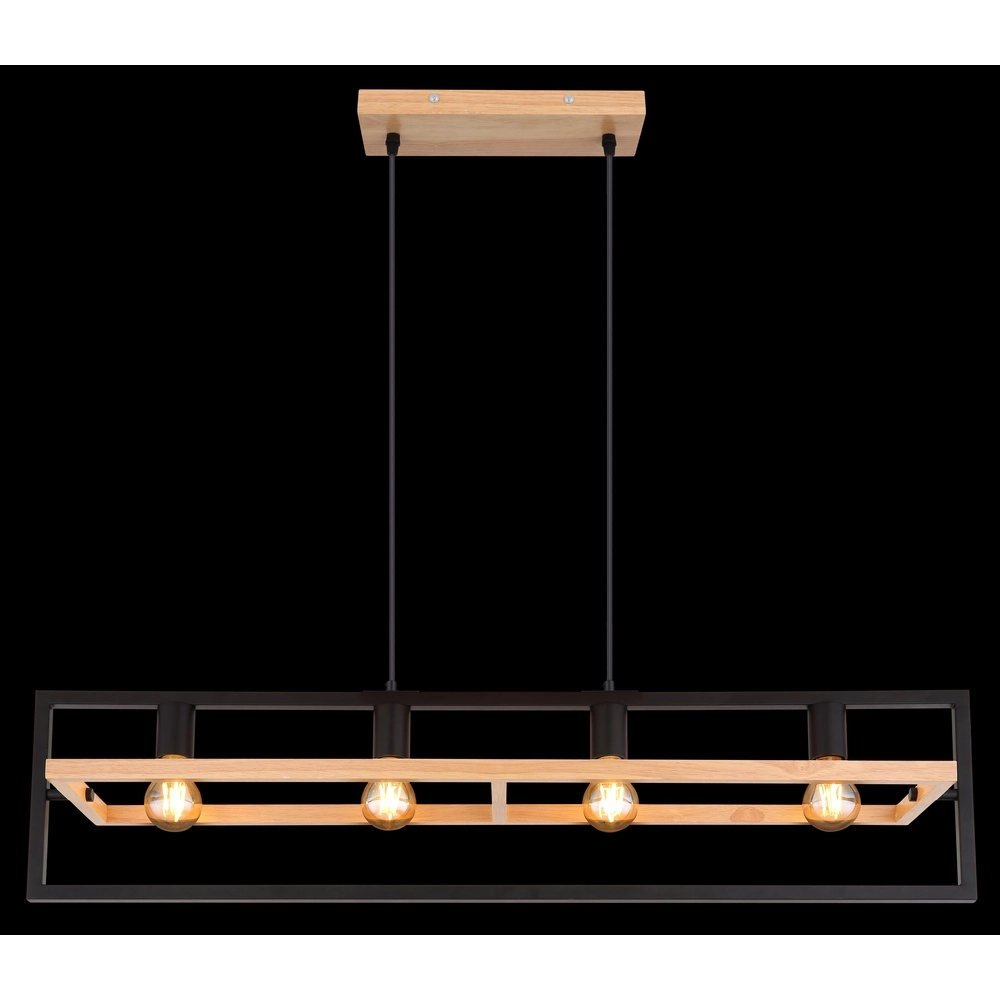 4-light pendant lamp Erica black with wood Globo 9007371433711