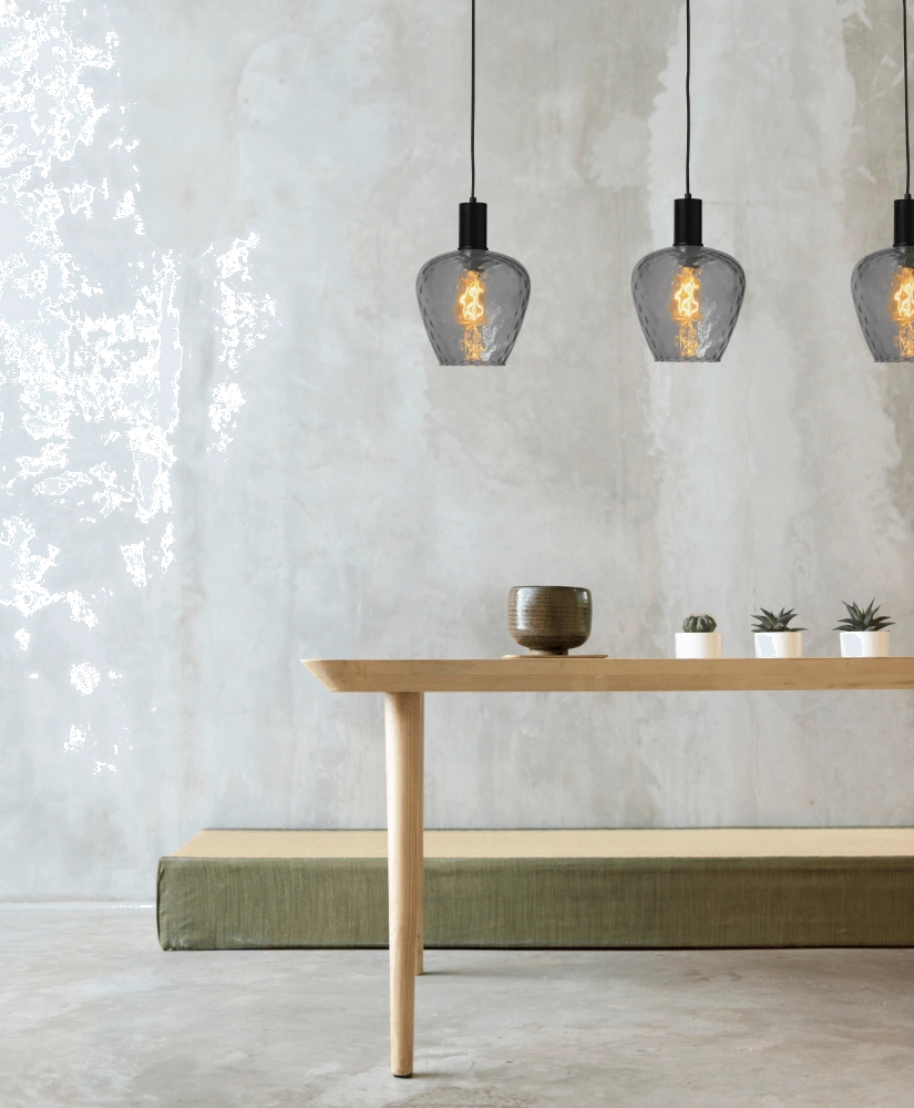 3-light hanging lamp - black - Porto with Diamond smoke glasses Masterlight 8718121269504