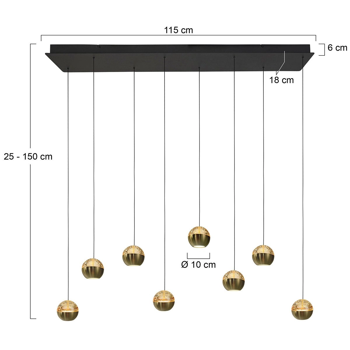 Dining table pendant lamp 115cm Belluno 8-light LED - brass Steinhauer 8712746184013