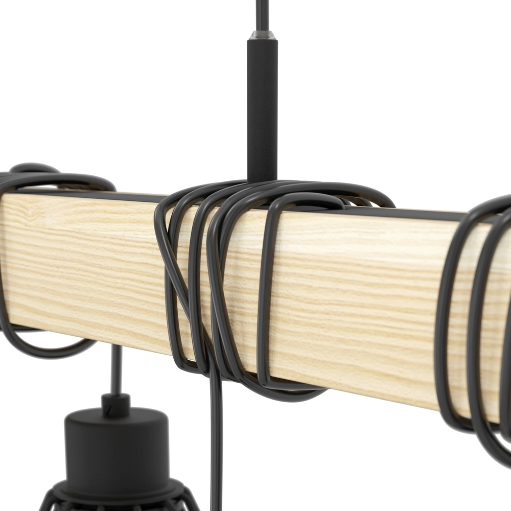 9-light pendant lamp Townshend 5 Dining room - black with wood Eglo 9002759440770