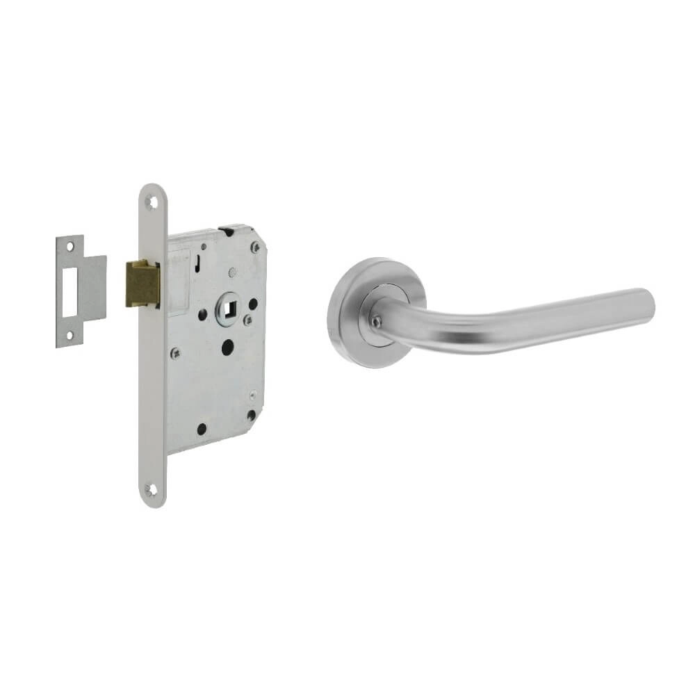 Complete door handle set Recht Stainless steel and white