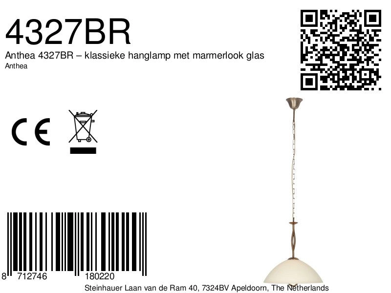 Classic pendant lamp Anthea 1-light bronze Steinhauer 8712746180220