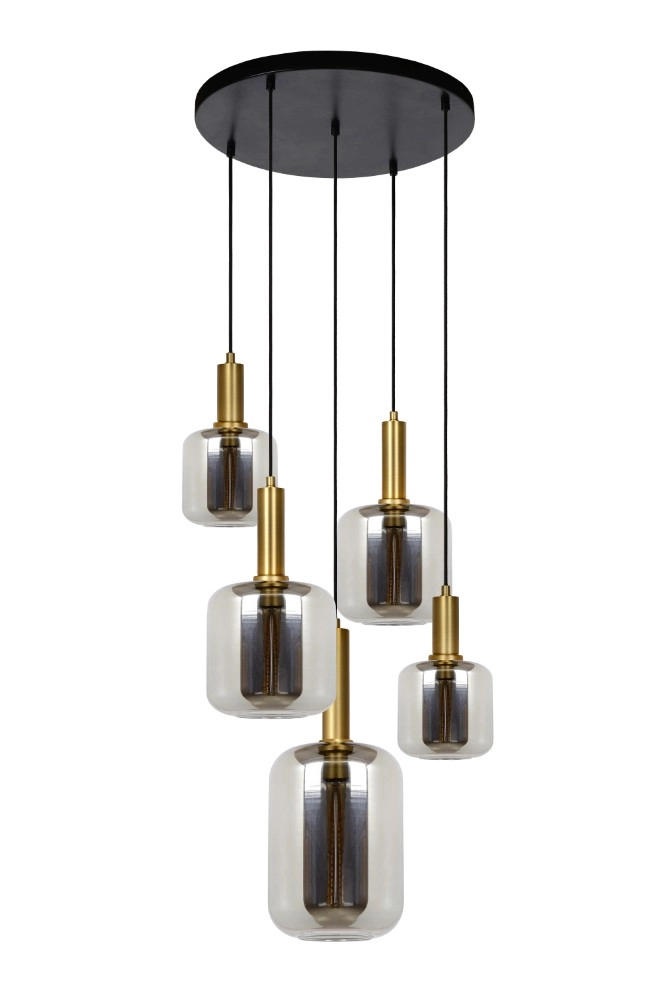 5-light pendant lamp Joanet Ø 66cm gold with smoke glass Lucide 5411212451439