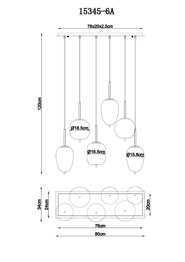 6-light pendant lamp Blacky black Globo 9007371440702