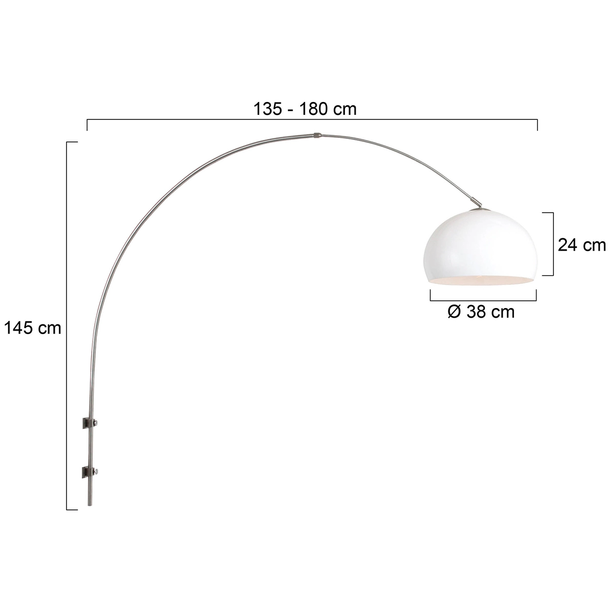 Wall Arc Lamp Sparkled Stainless steel with white lampshade Steinhauer 8712746146707