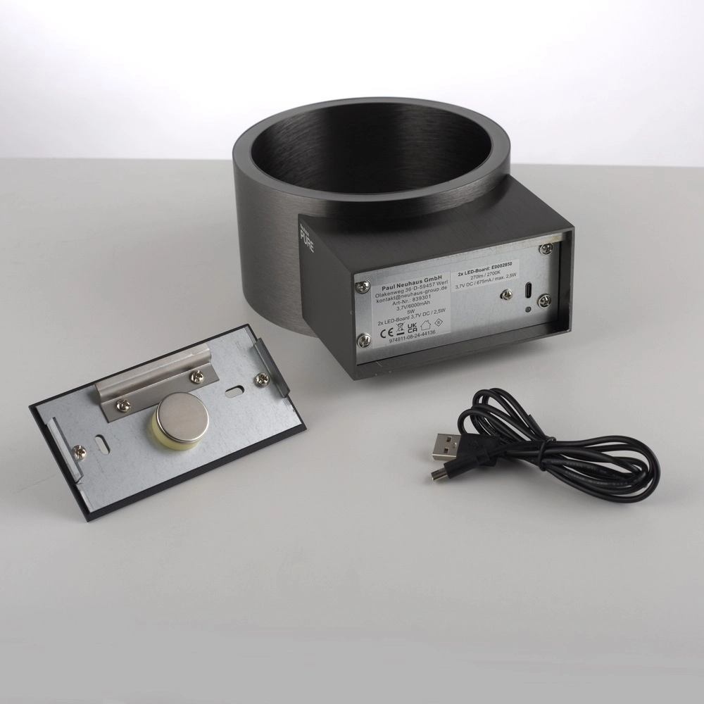 Rechargeable wall lamp Pure Akku Clipse Mystic grey Paul Neuhaus 4012248391754