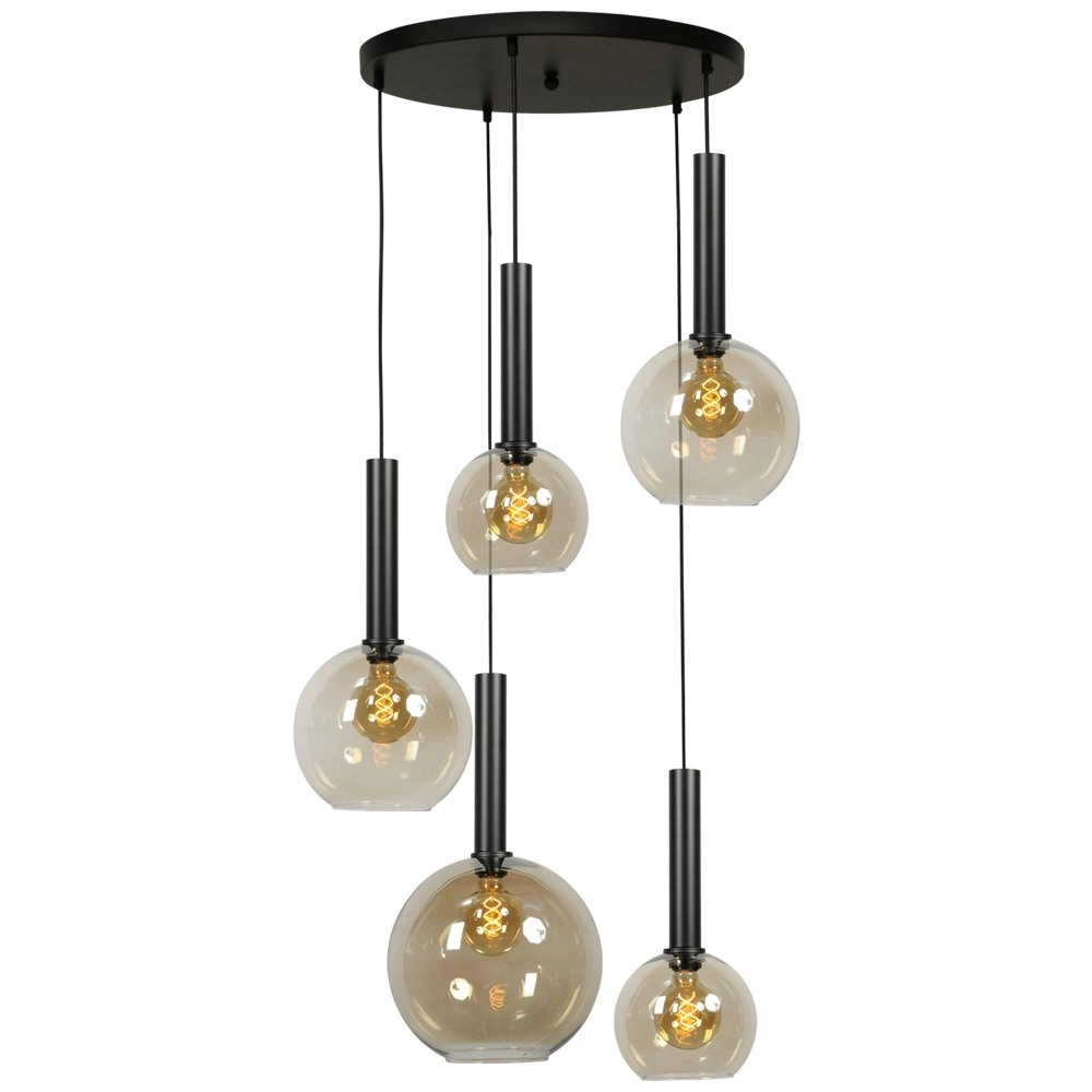 Black hanging lamp Bella 5 lights with glass bulbs