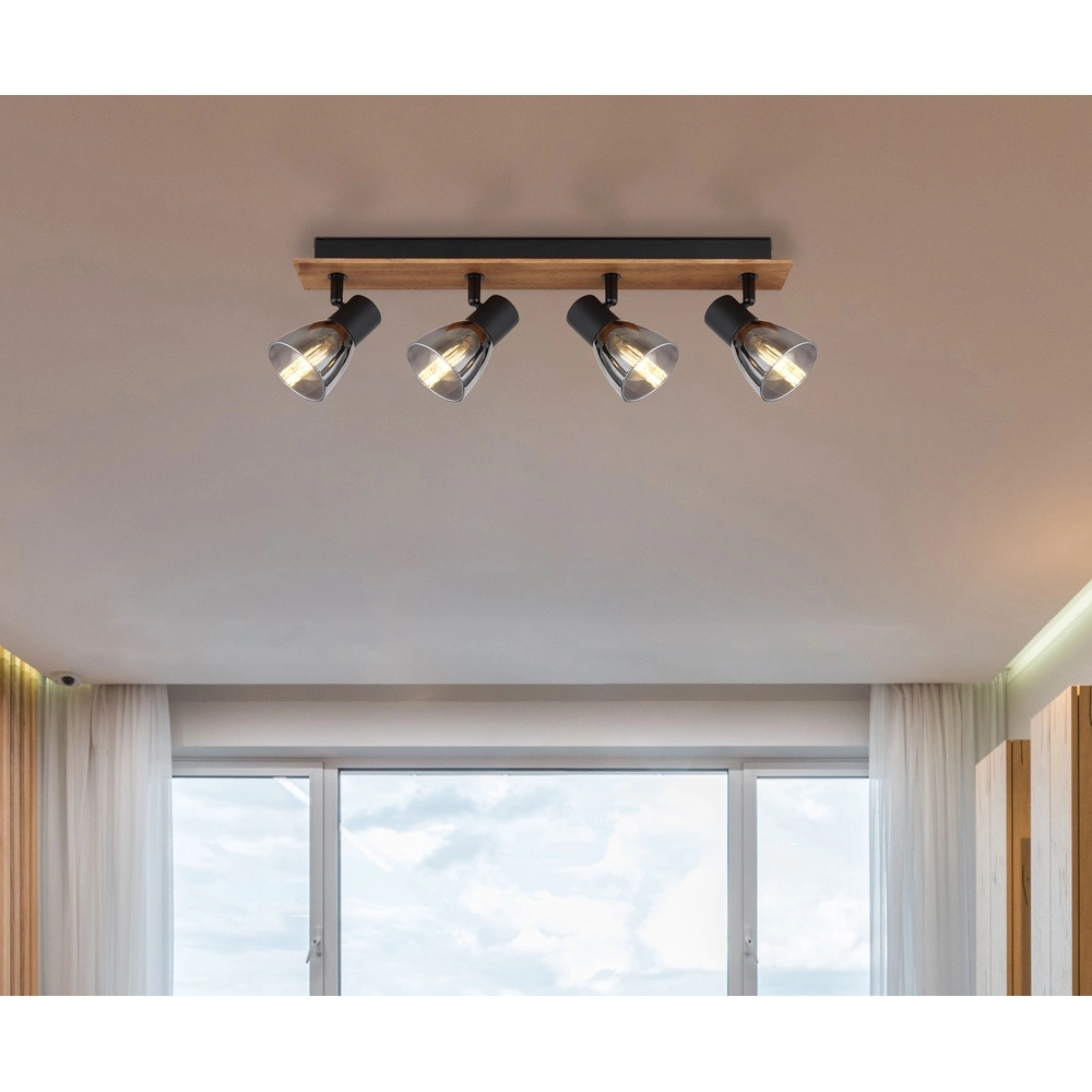 Ceiling lamp Claude 4-light black with wood Globo 9007371434213