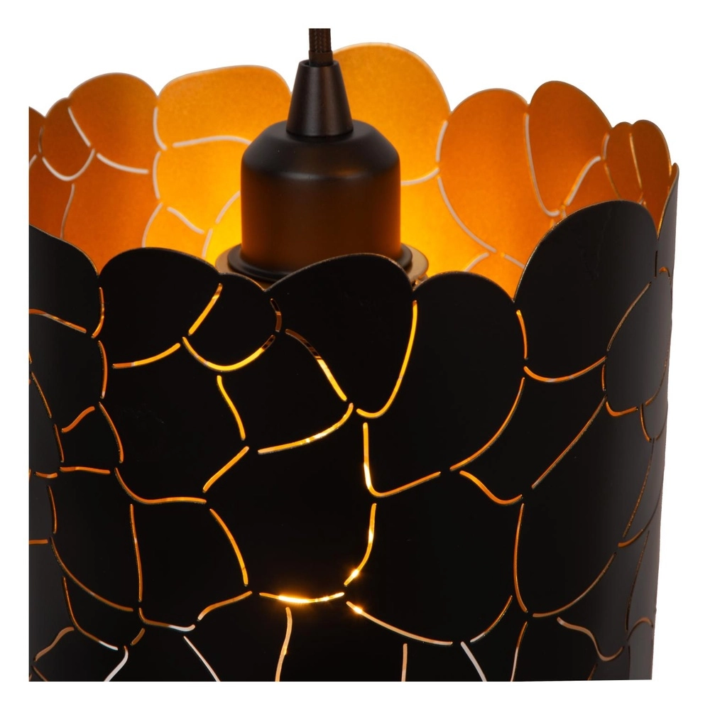 Pendant lamp Almelo 3-light black with gold inside round Lucide 5411212211880