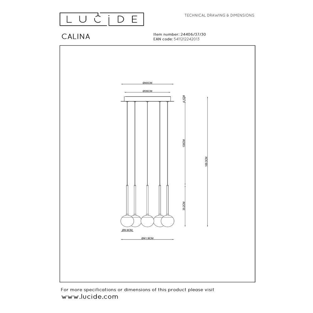 Design pendant lamp Calina 5-light with white spheres Premium by Lucide 5411212242013