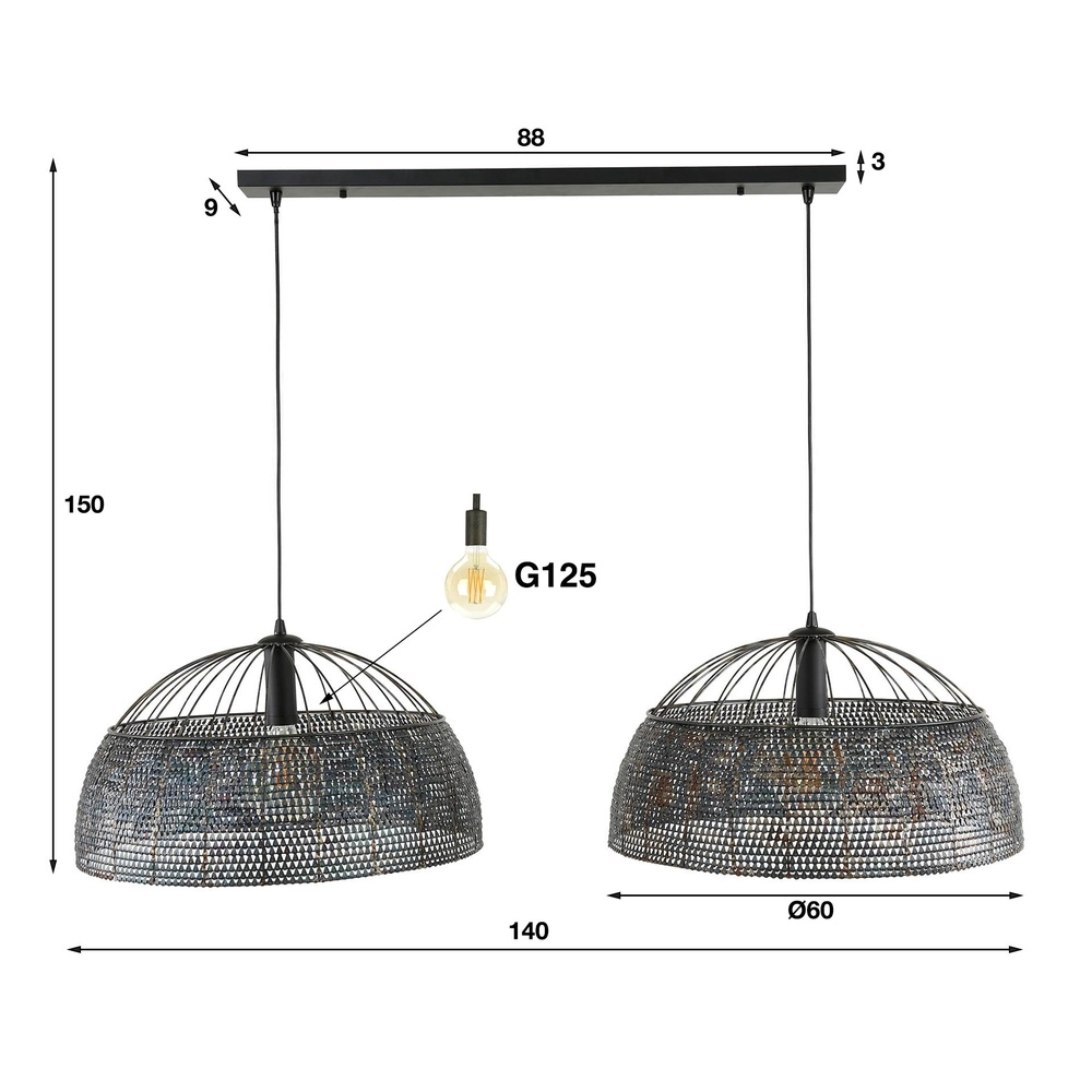 XXL dining room pendant lamp Armor 2x Ø 60cm Lyora 8716803512924