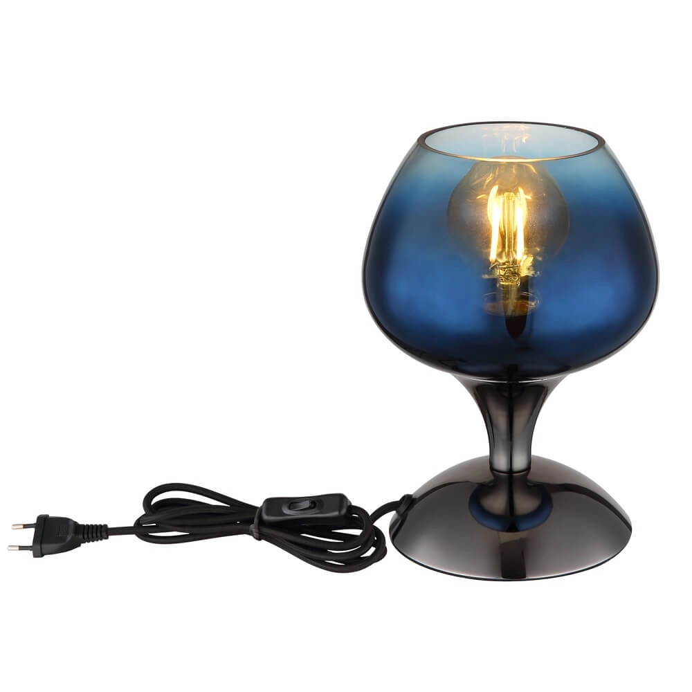 Gunmetal table lamp Maxy with blue glass Ø 15cm Globo 9007371468935