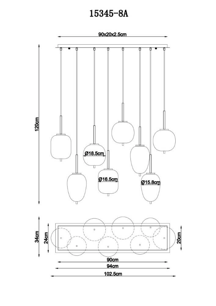 8-light pendant lamp Blacky black Globo 9007371443703