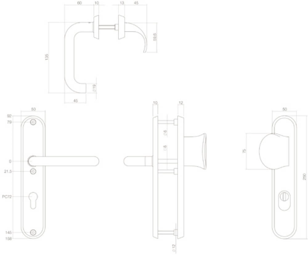 Front door fittings Vurano PC 72mm core pull protection black Intersteel 8714186400913