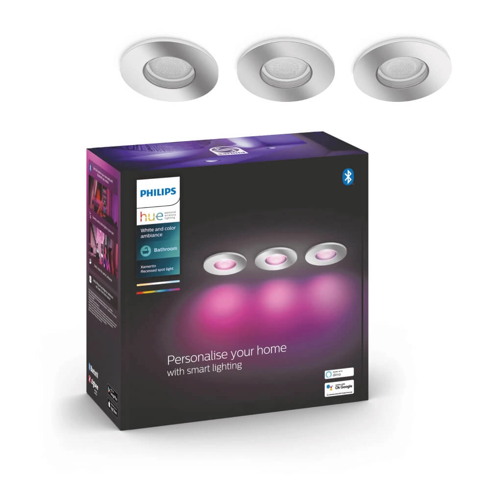 Recessed spotlights Hue Xamento - White and color set of 3 stainless steel spotlights Philips 8719514355392
