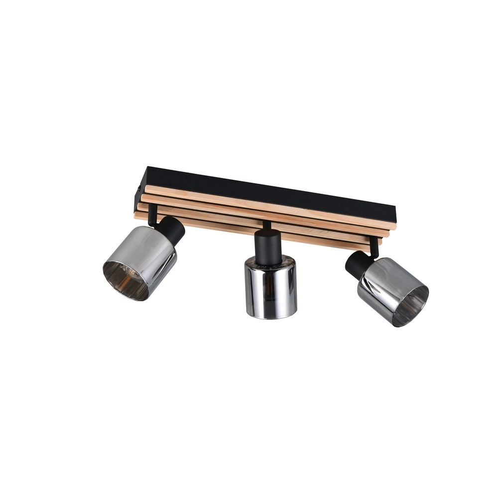 Ceiling lamp 3-lights Travia black with wood Trio 4017807682601