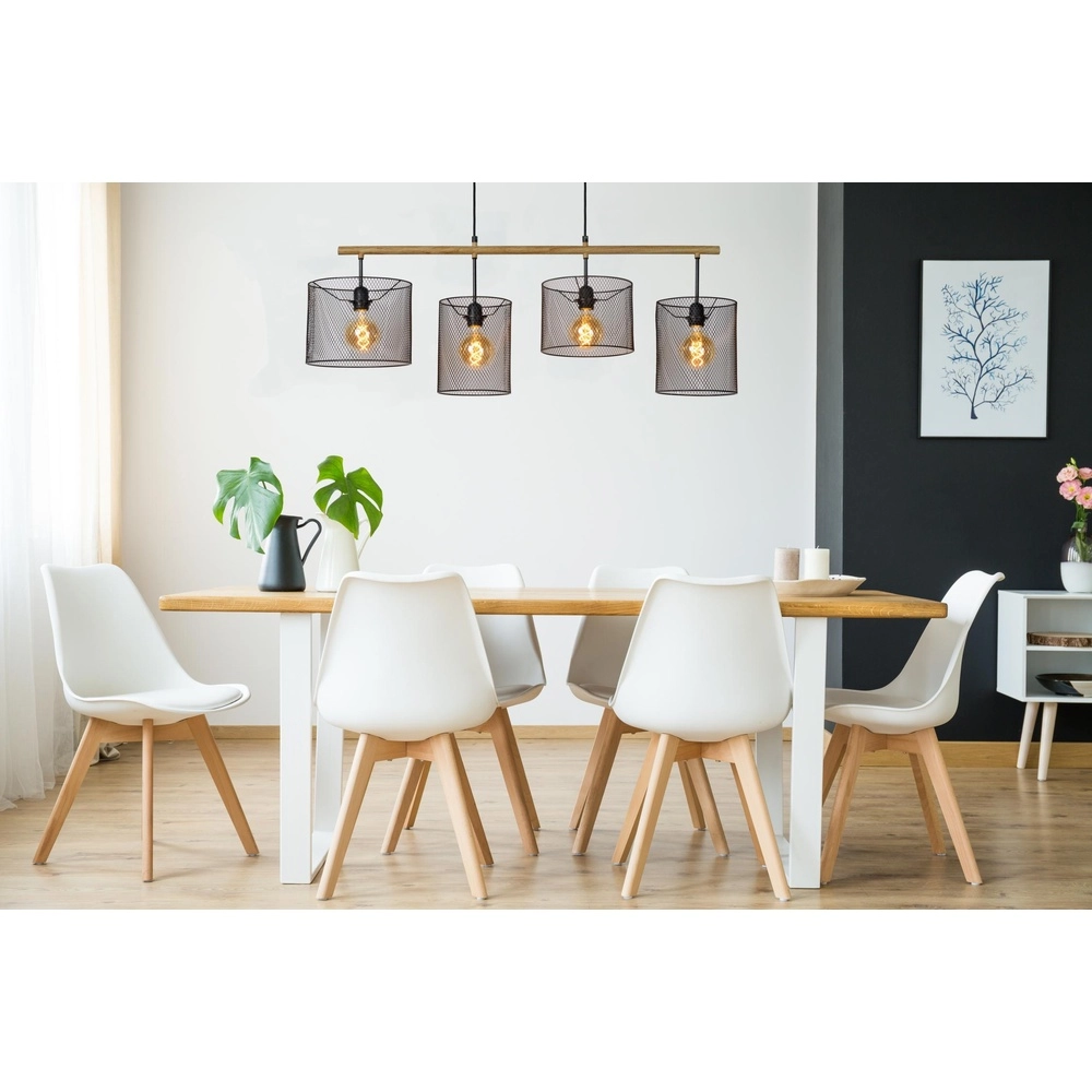4-light pendant lamp Baskett black with wood Lucide 5411212450531