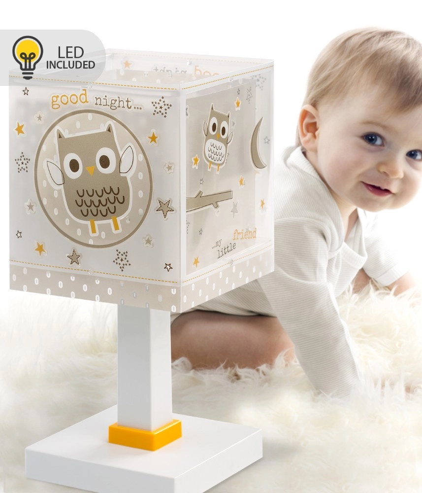 Children's room table lamp Goodnight Owl white with gray Dalber 8420406002477