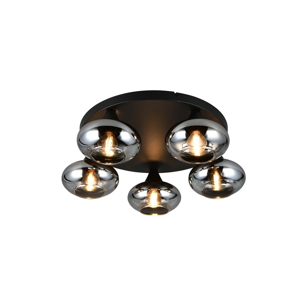 Ceiling lamp Divina 5-light black with smoke glass