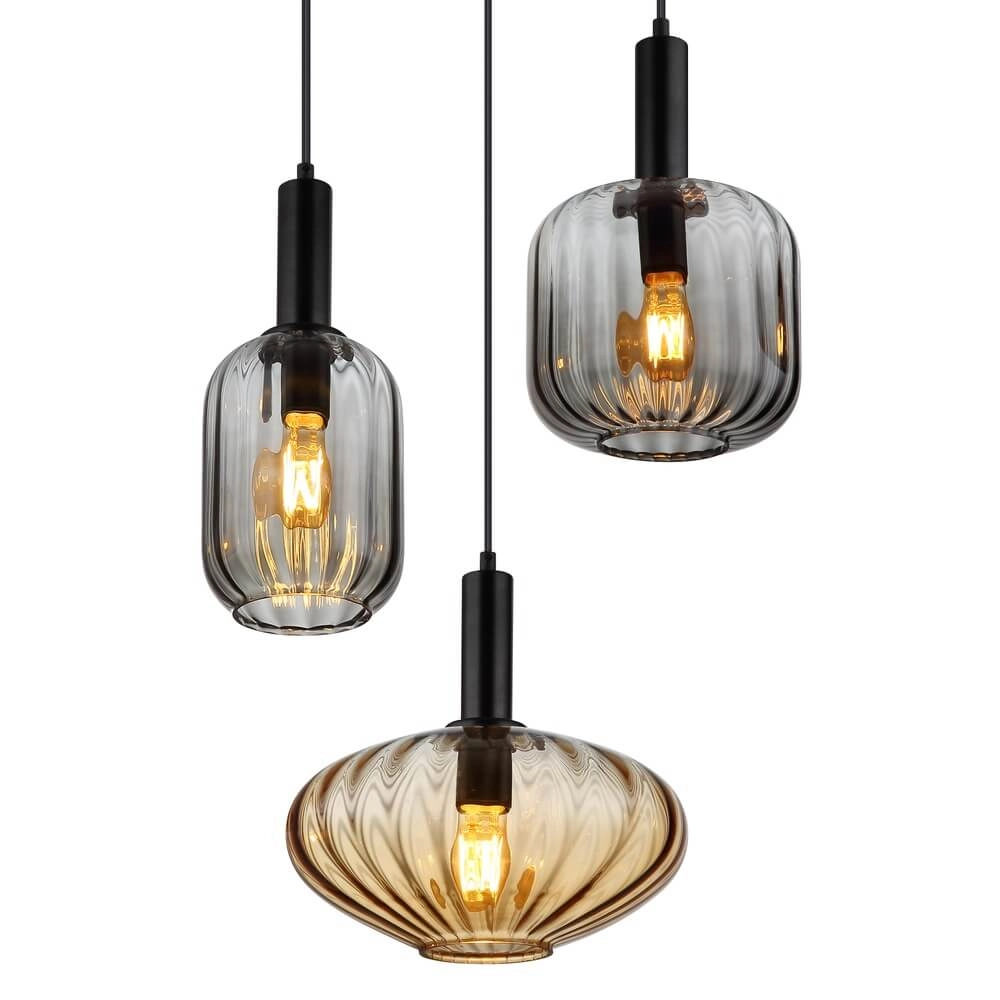 Pendant lamp Valletta with coloured glass 3-lights Globo 9007371455867