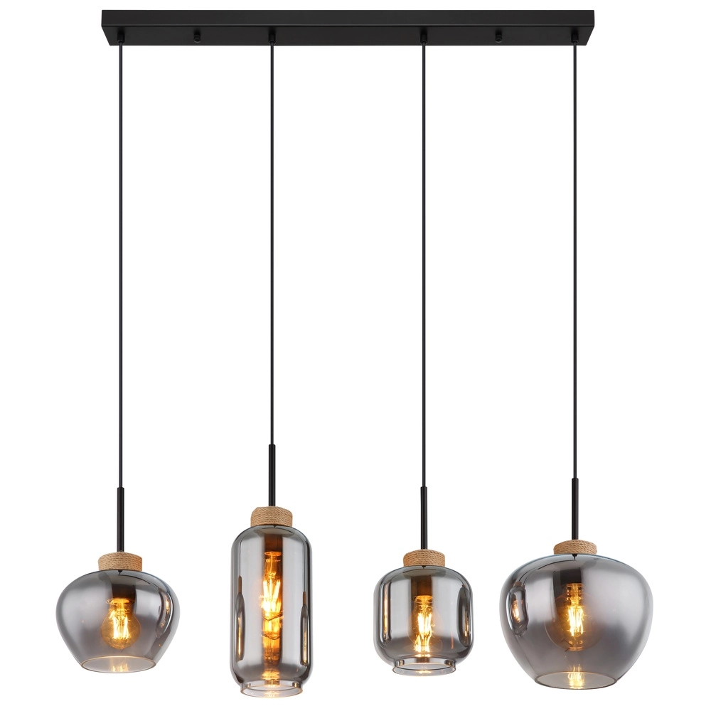 Design pendant lamp Matt 4-light black with smoke glass Globo 9007371438518