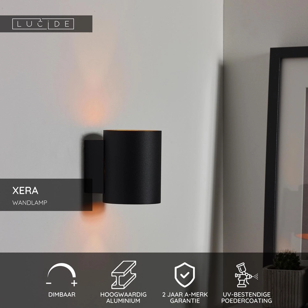 Wall lamp Xera Ø 8cm black Lucide 5411212233646