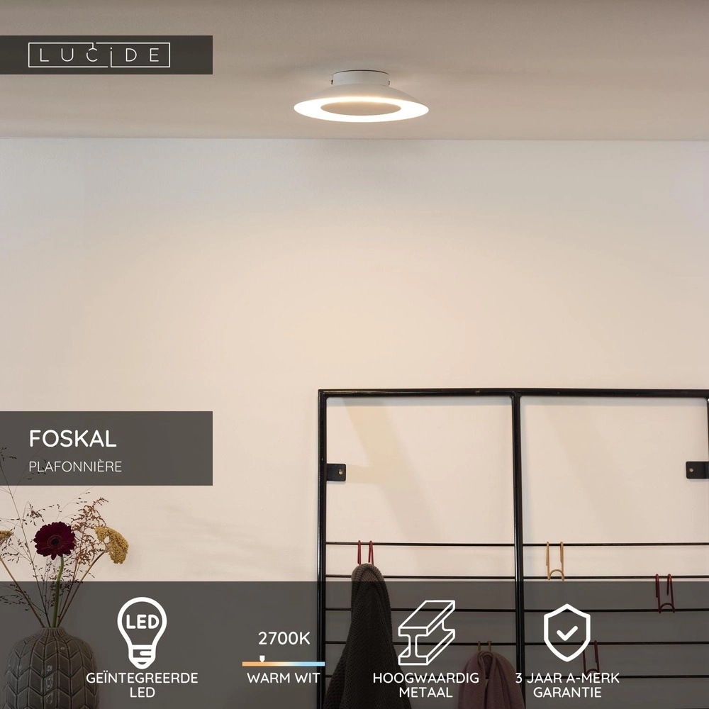 Ceiling lamp Foskal Ø 21.5cm white Lucide 5411212791245
