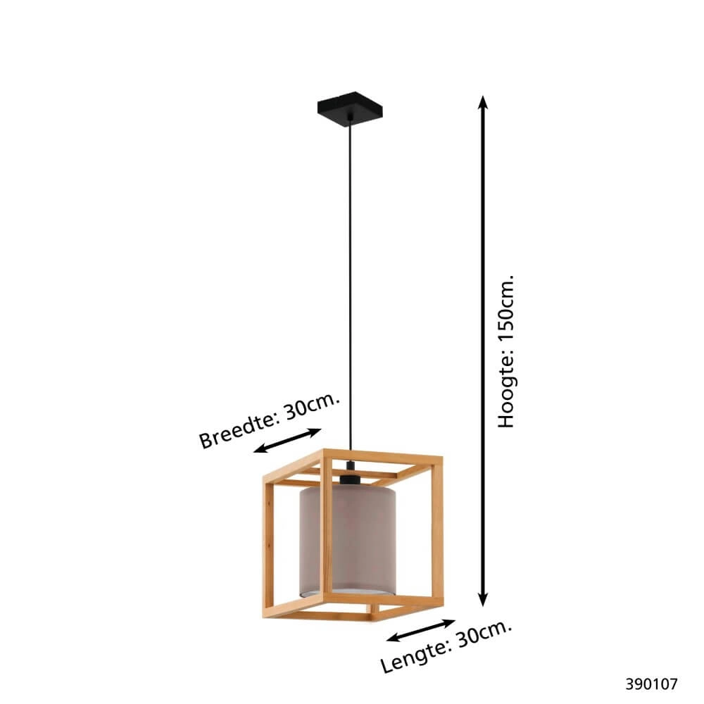 Wooden hanging lamp Granados with gray hood Stars of Light 9008606240203