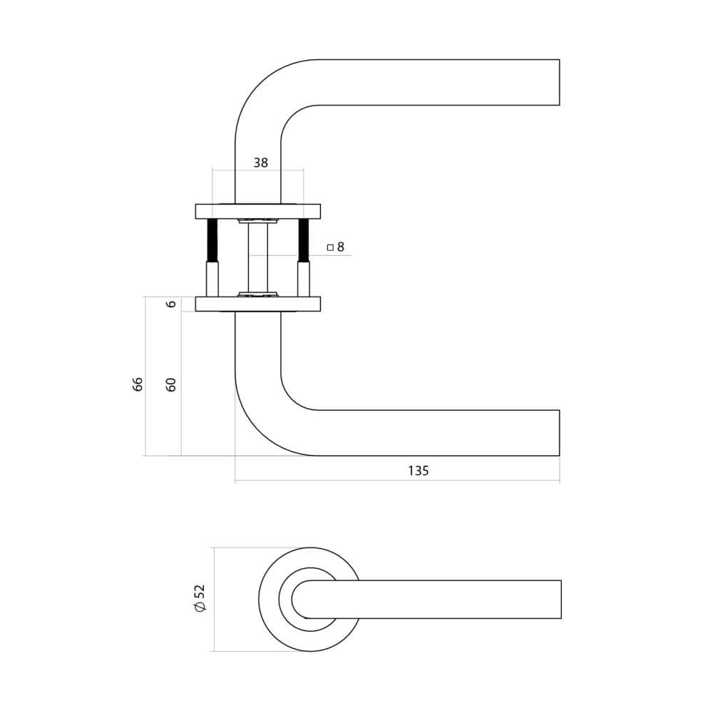 Door handle Q 02 on round rosette bronze Intersteel 8714186695081