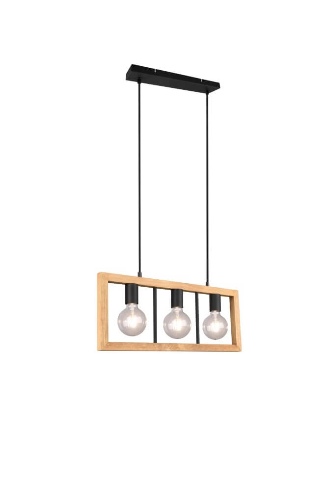 Hanging lamp Agra 3-light wood with black Trio 4017807502855