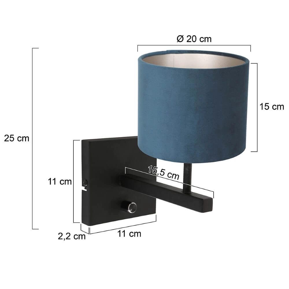 Velvet wall lamp Stang blue with black Steinhauer 8712746147391