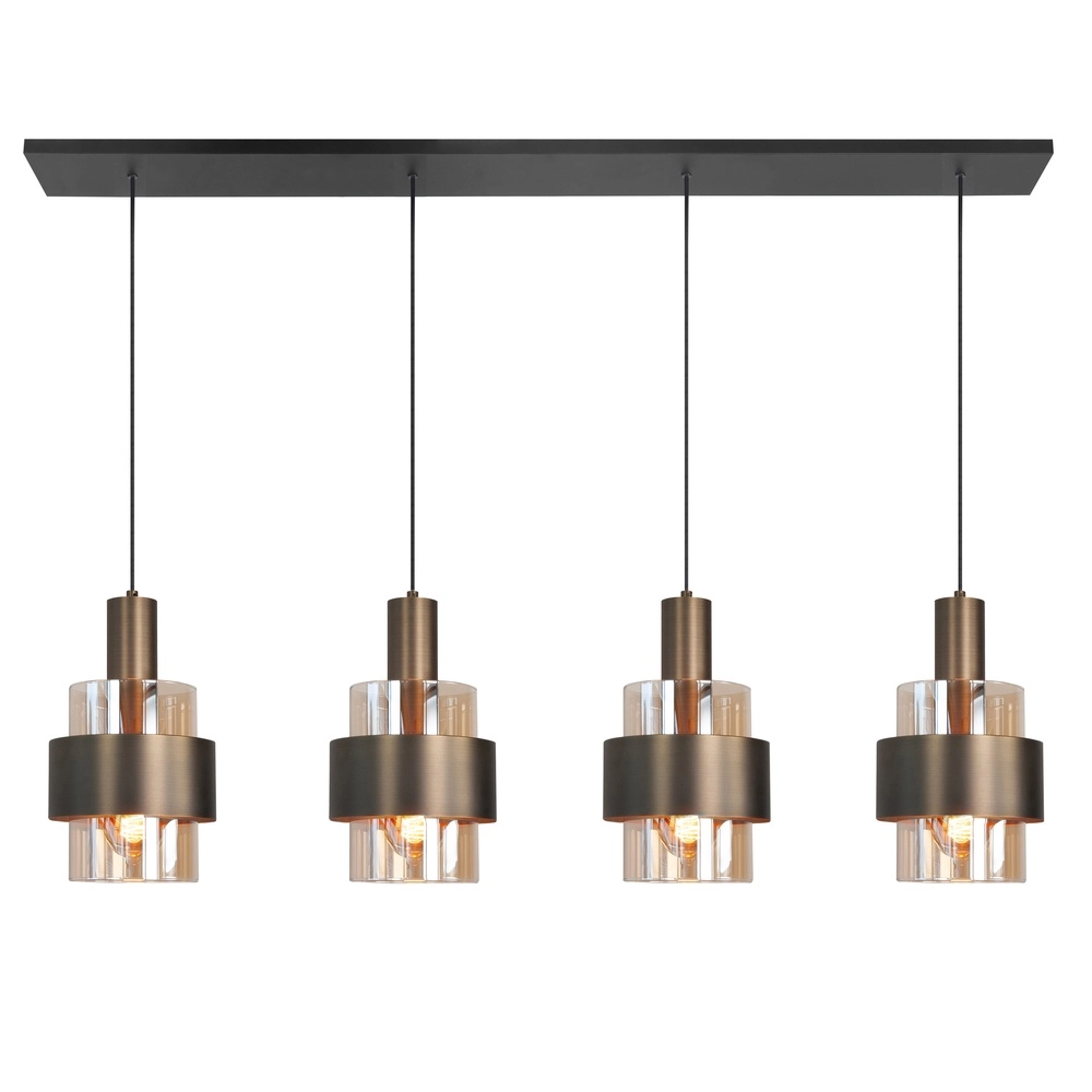 4-light pendant lamp Marrone black with copper bronze
