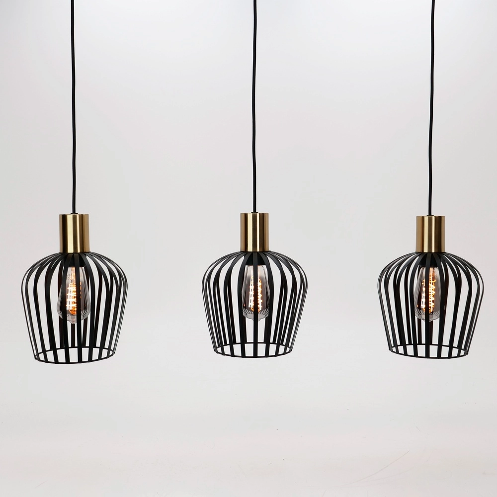3-light pendant lamp Empoli black with gold - Ø 20cm