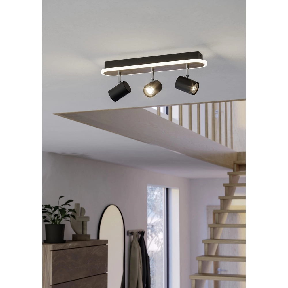 Led ceiling spot Rimbocchi 3L - black - wood look Eglo 9008606316533