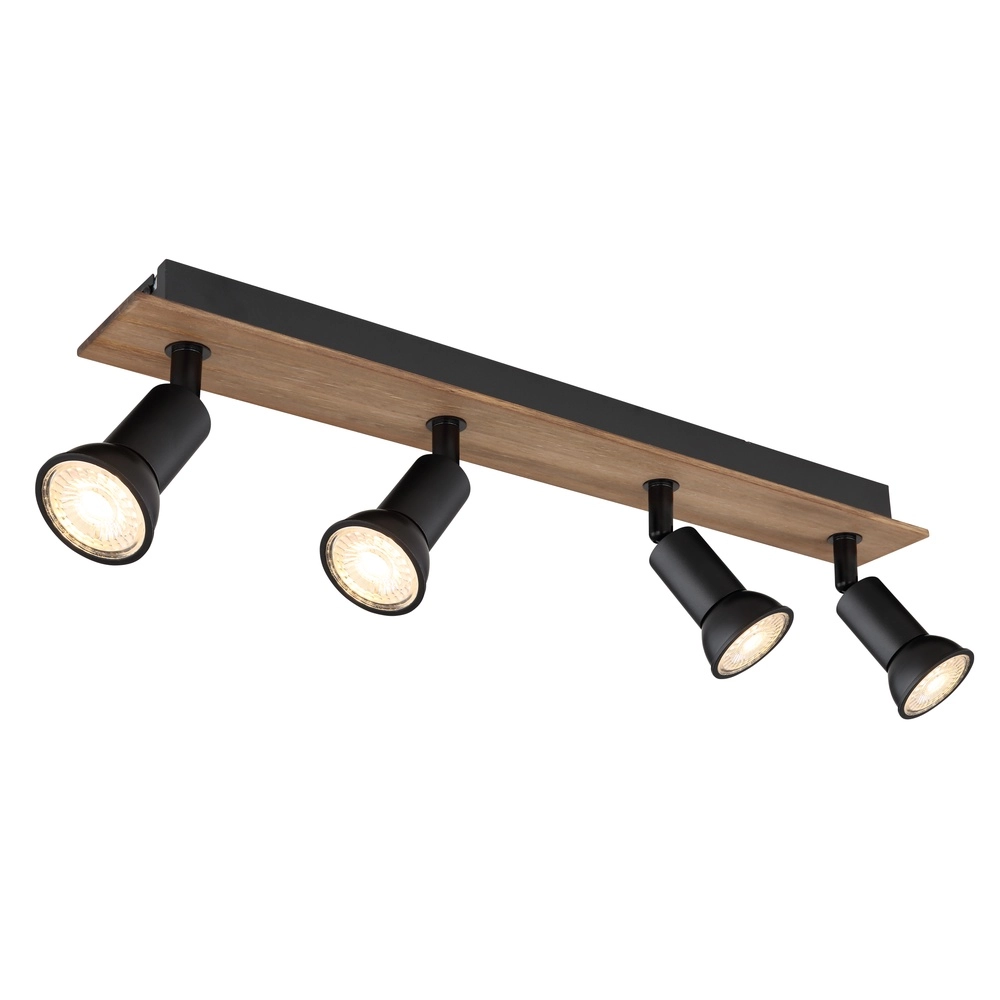 Ceiling spotlight Drew black with wood 4-lights