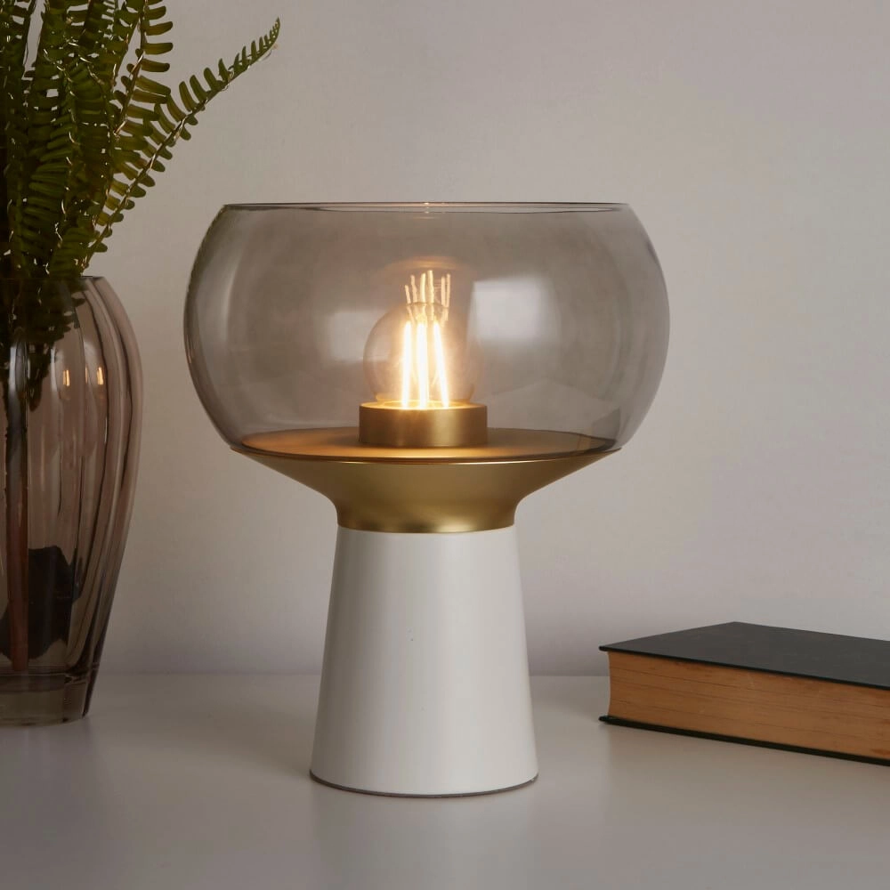 Table lamp Tablu white/gold with smoke hood Searchlight 5053423248646