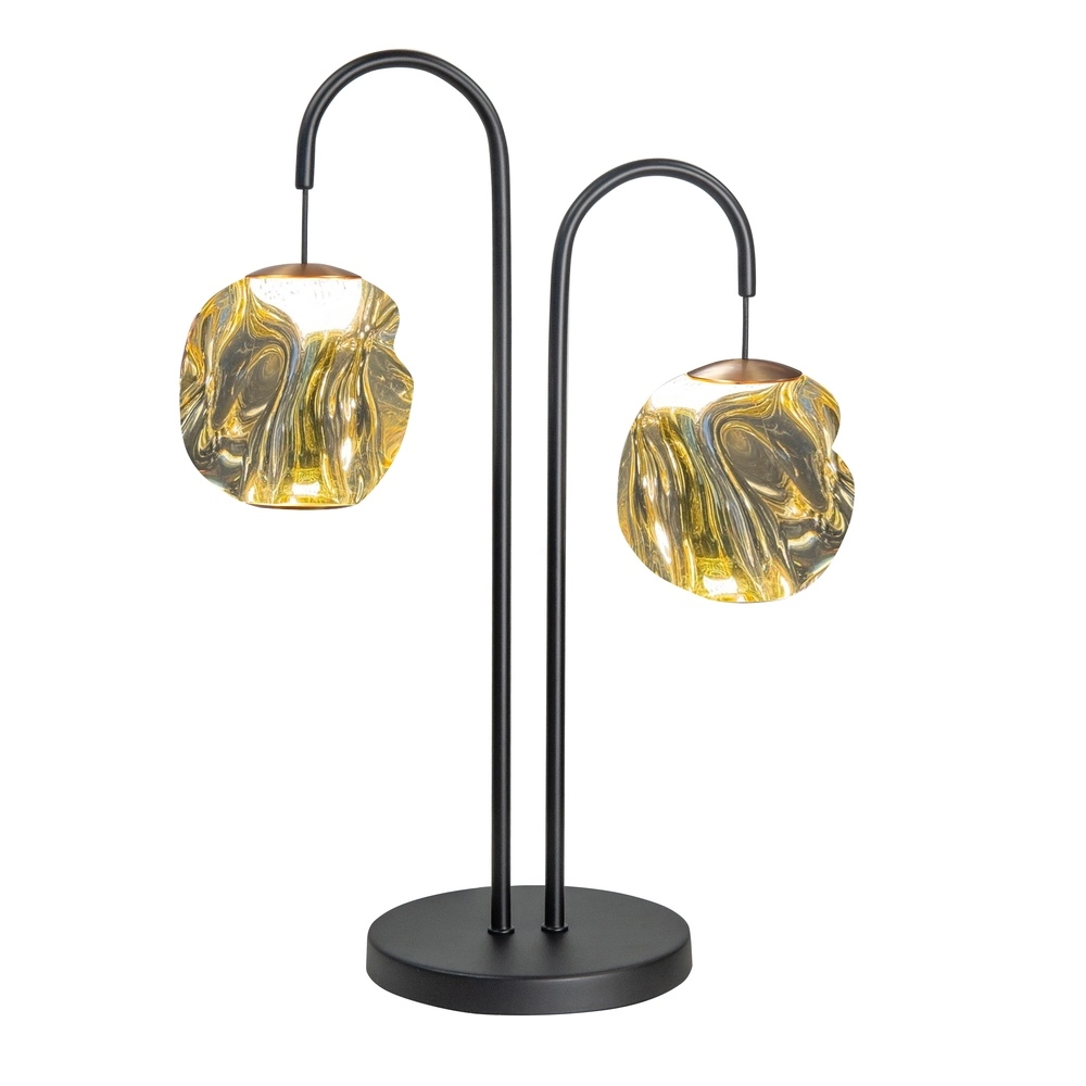 Table lamp Melina black with amber glass 2-lights