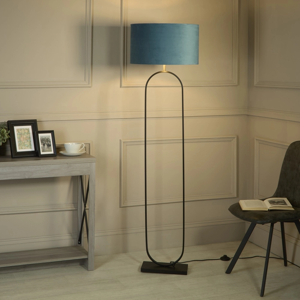 Floor lamp Modish black with green blue hood Searchlight 5053423307596