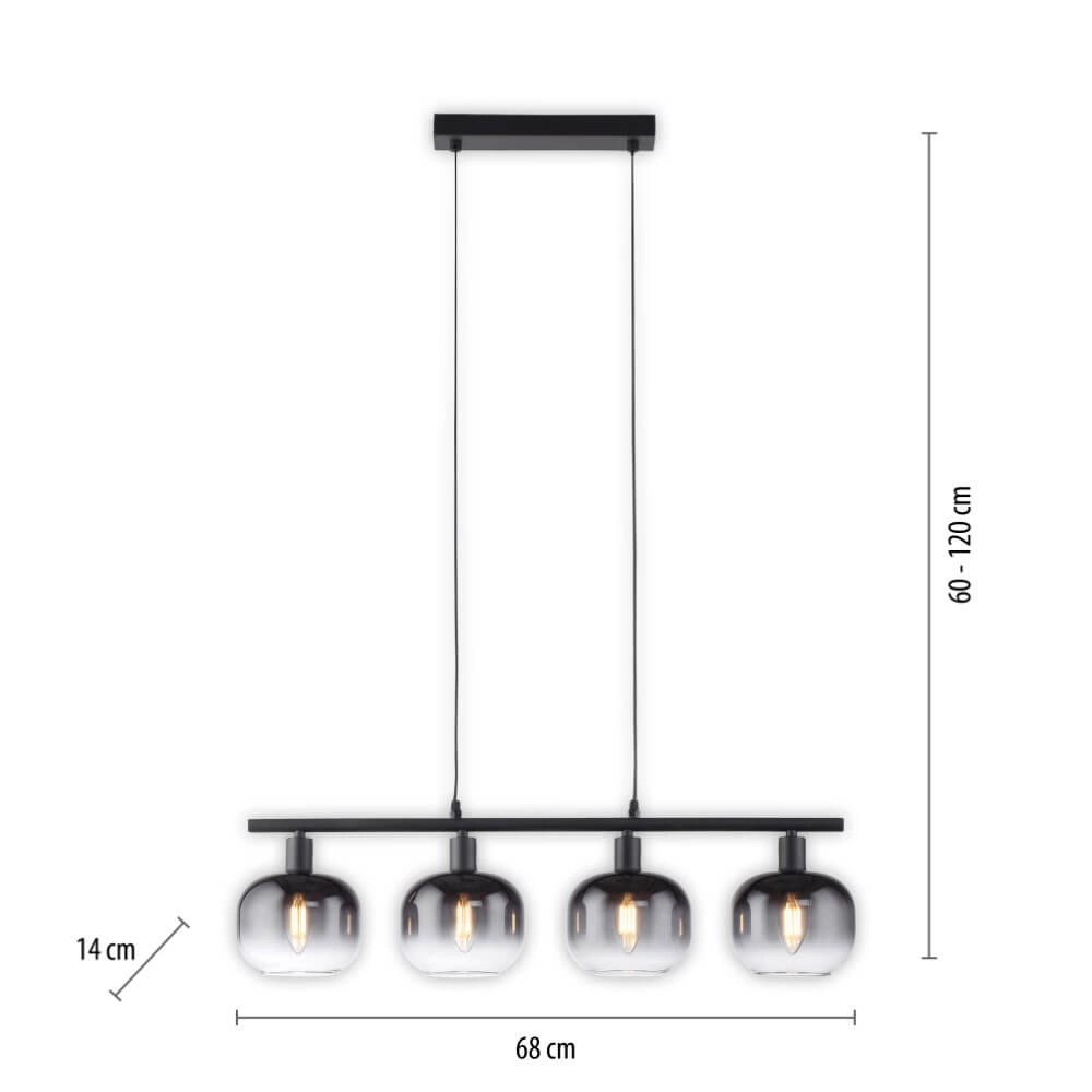 Black pendant lamp Zea 4-light Just Light 4043689993757