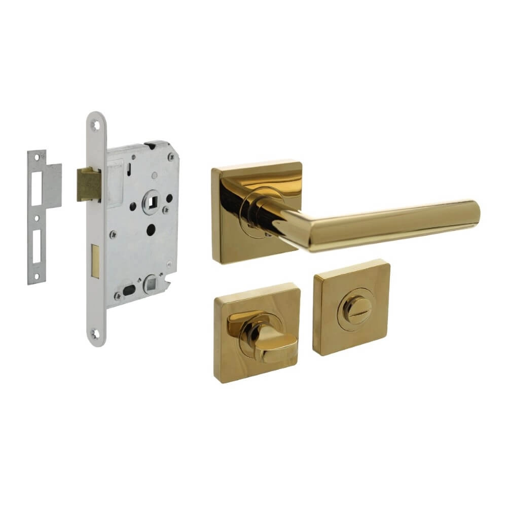 Complete door handle set Bastian brass toilet