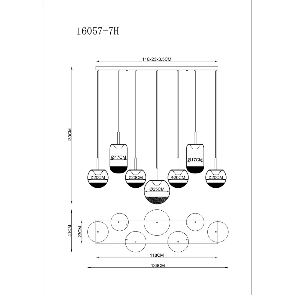 Design pendant lamp Severin 7-light black with amber glass Globo 9007371540945