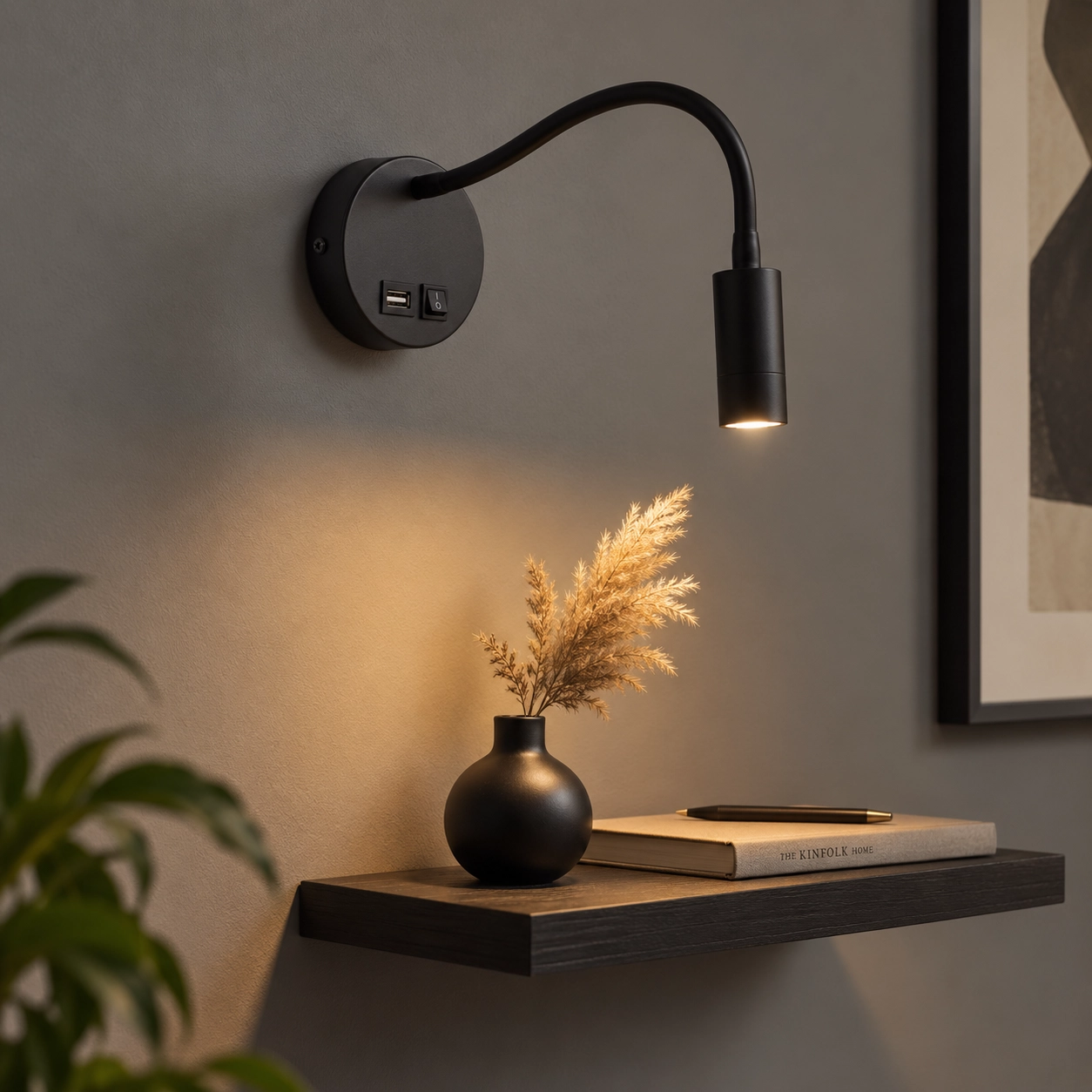 Bedside lamp Flex black with USB connection