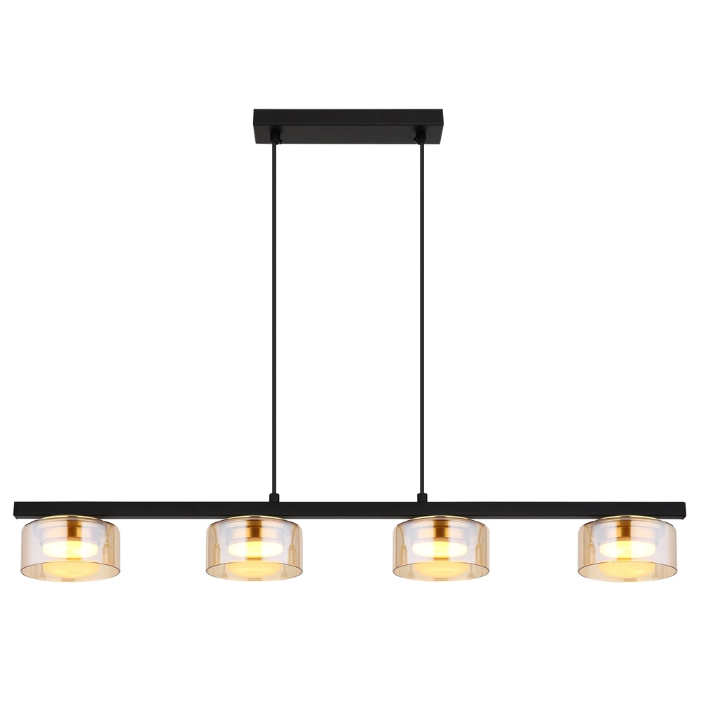 Design pendant lamp Higgins 4-light black with amber glass Globo 9007371522828