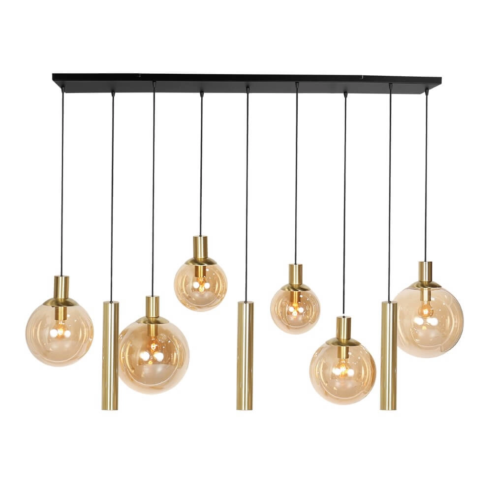 Dining table hanging lamp Bollique gold with amber glass Steinhauer 8712746172980