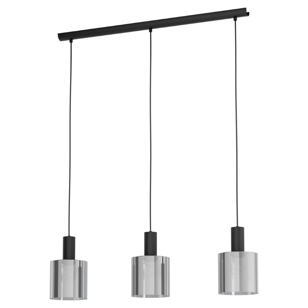 Smoke Glass Pendant Light Gorosiba 3-light black with smoke glass