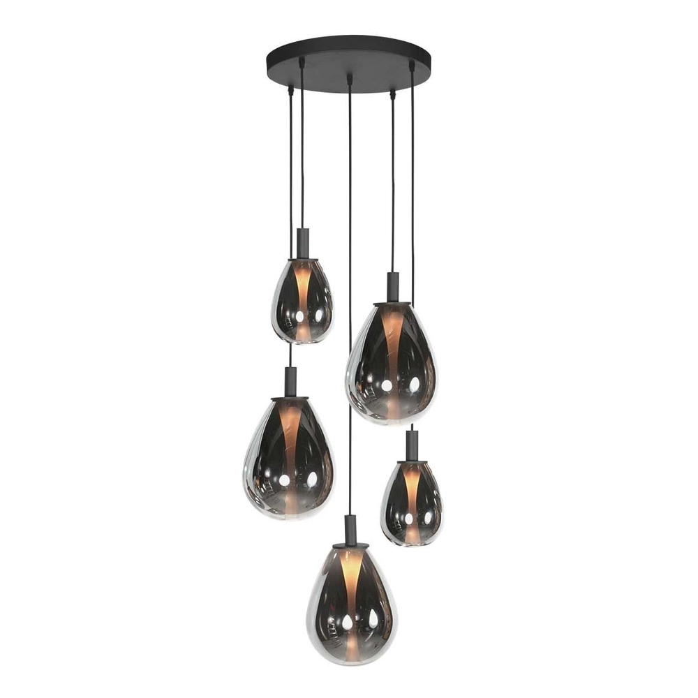 Pendant lamp Glimsy 5-light black round
