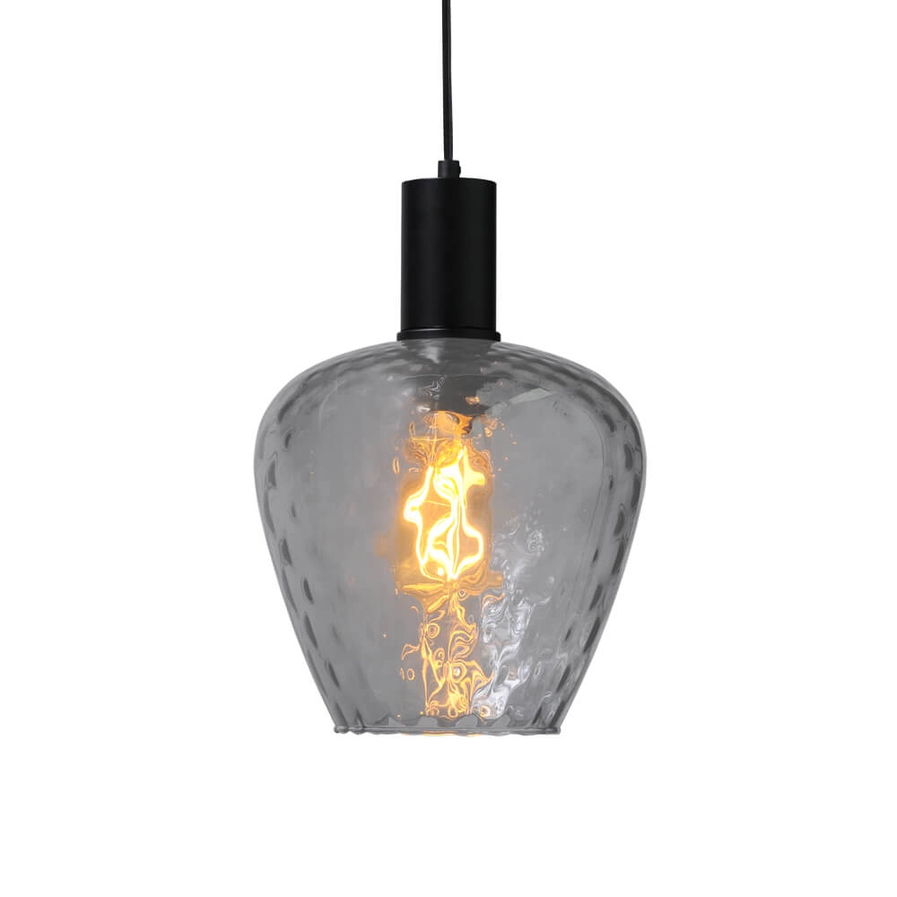 Hanging lamp black Porto with Diamond smoke glass - Ø 21cm