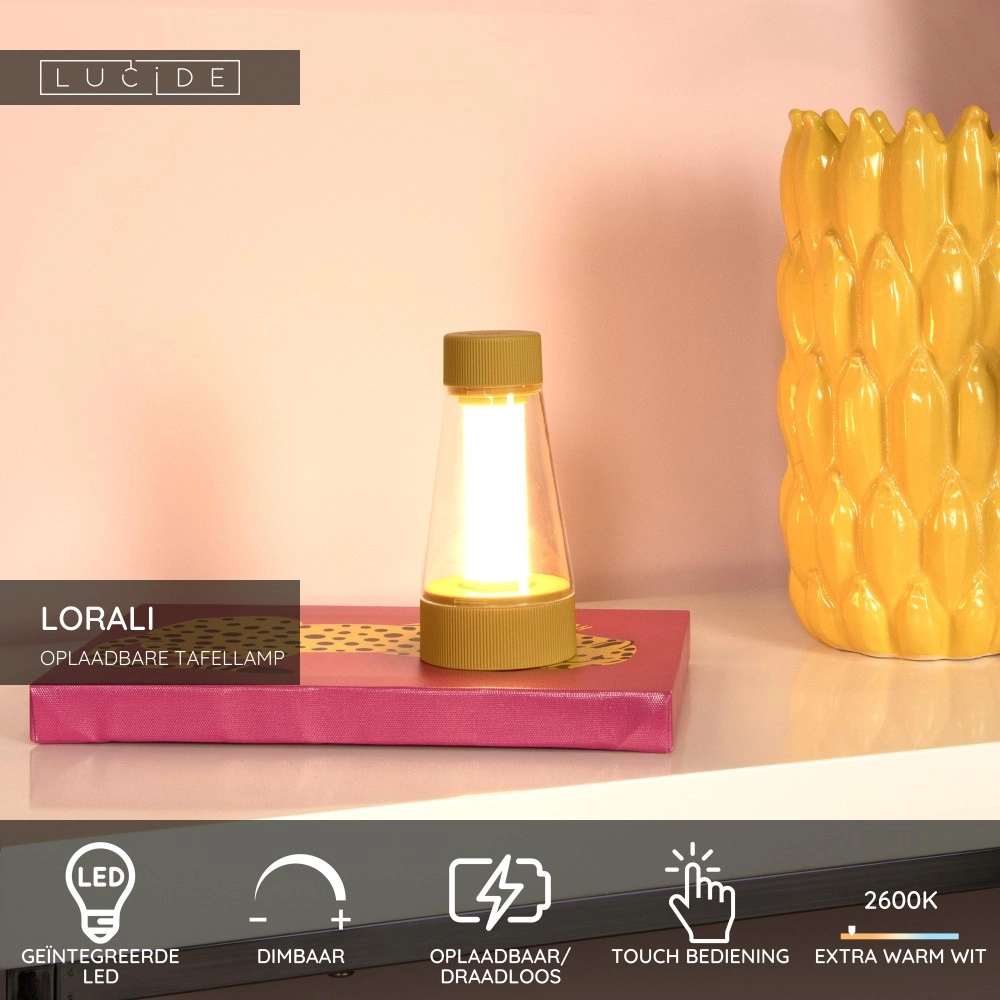 Rechargeable table lamp Lorali Ochre yellow Lucide 5411212452726