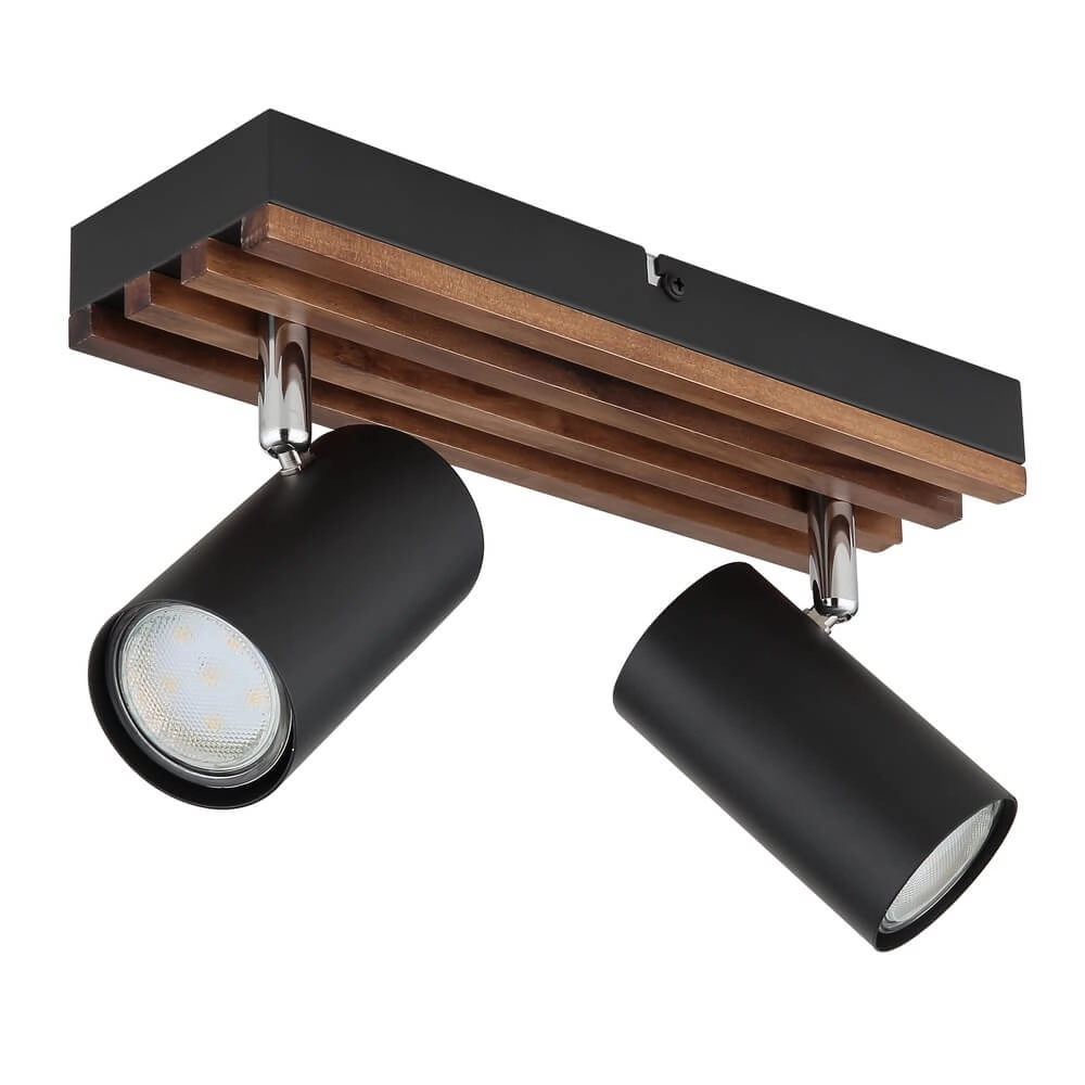 Ceiling lamp Kayden Double black with wood Globo 9007371528448