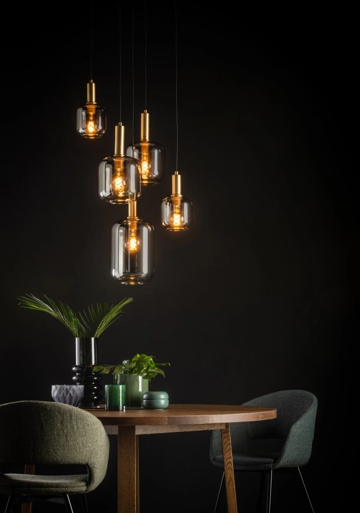 5-light pendant lamp Joanet Ø 66cm gold with smoke glass Lucide 5411212451439